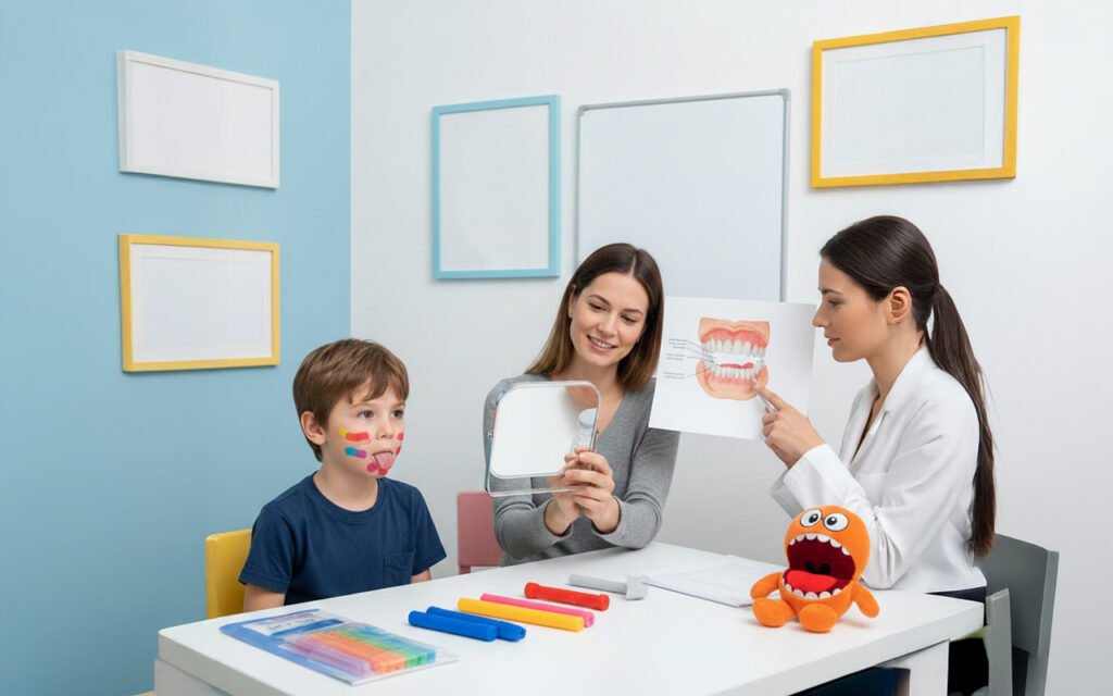 Orthodontistes travaillant avec un enfant