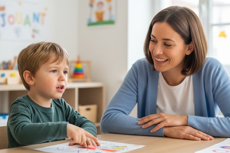 Lagopède travaillant avec un enfant à l'aide de dessins